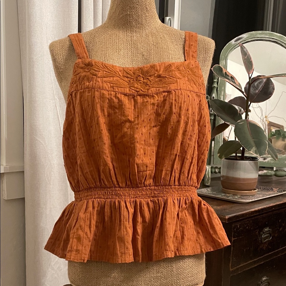Shyanne Women's Swiss Dot Embroidered Smocked‎ Waist Tank Top M - Picture 3 of 7